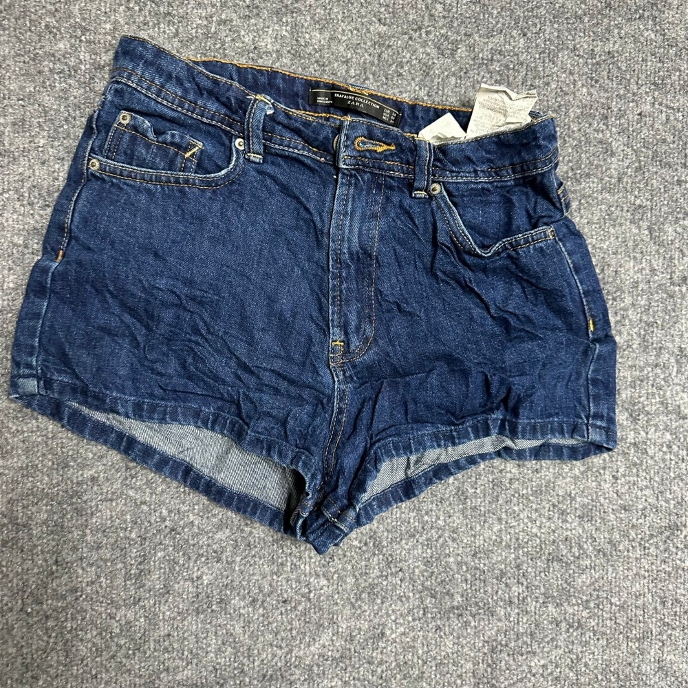Zara Denim Shorts Womens Size 2 Dark Wash High Waisted Cheeky Mini Jean Shorts